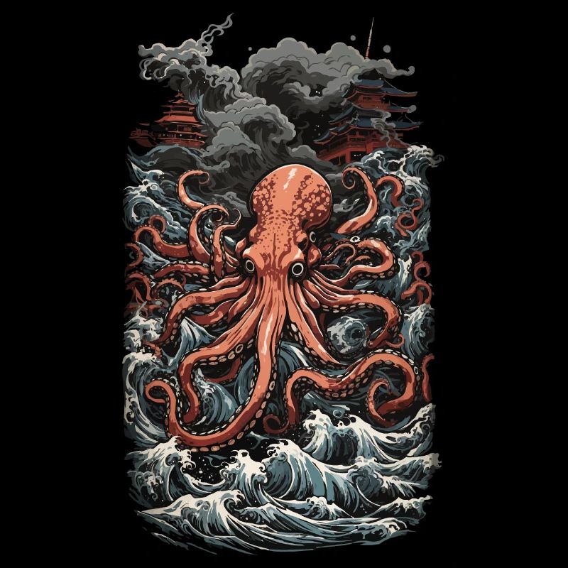 Ukiyo-E Art Style Octopus Deep Sea Magic and Sea