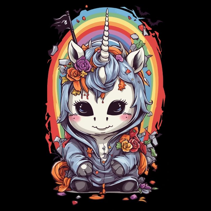 Licorne d’Halloween sans âme avec arc-en-ciel