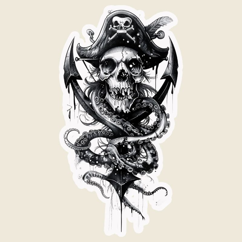 Ancre de pirate avec crâne de pirate et chapeau