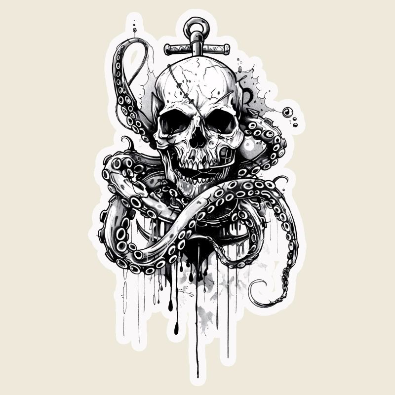Ancre crâne avec serpent de mer de pirates