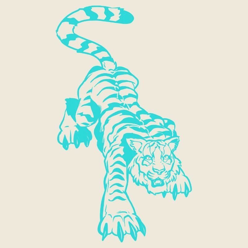 Tiger and lightning under the paws (monochrome blue