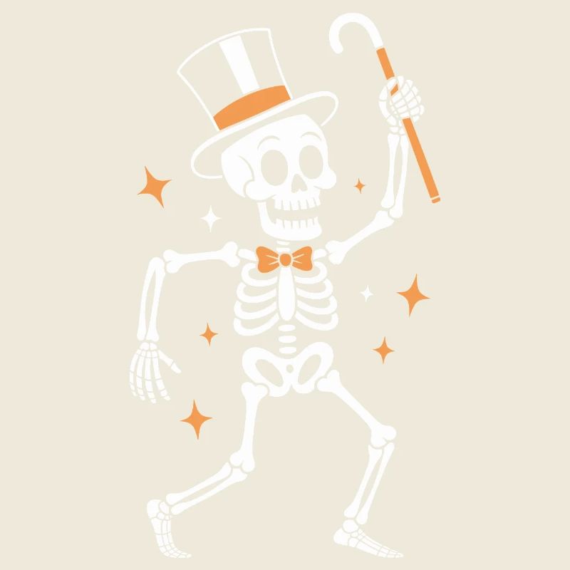 Elegant skeleton percussionist in top hat