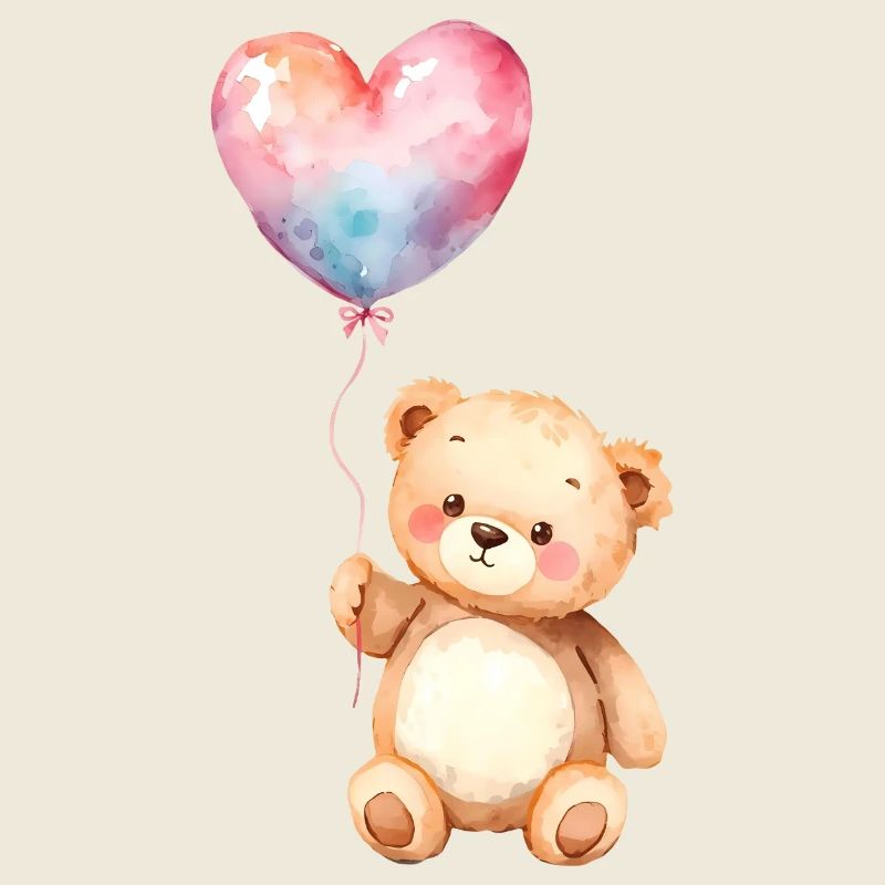 Teddy aquarelle avec ballon coeur