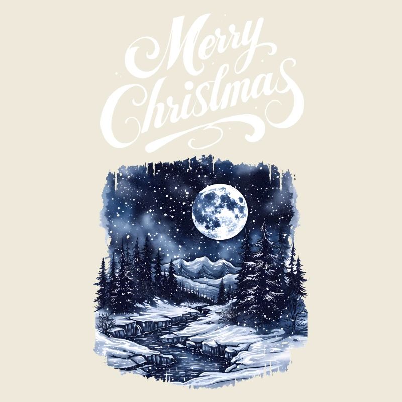 Merry Christmas Forest Landscape Moon Firs
