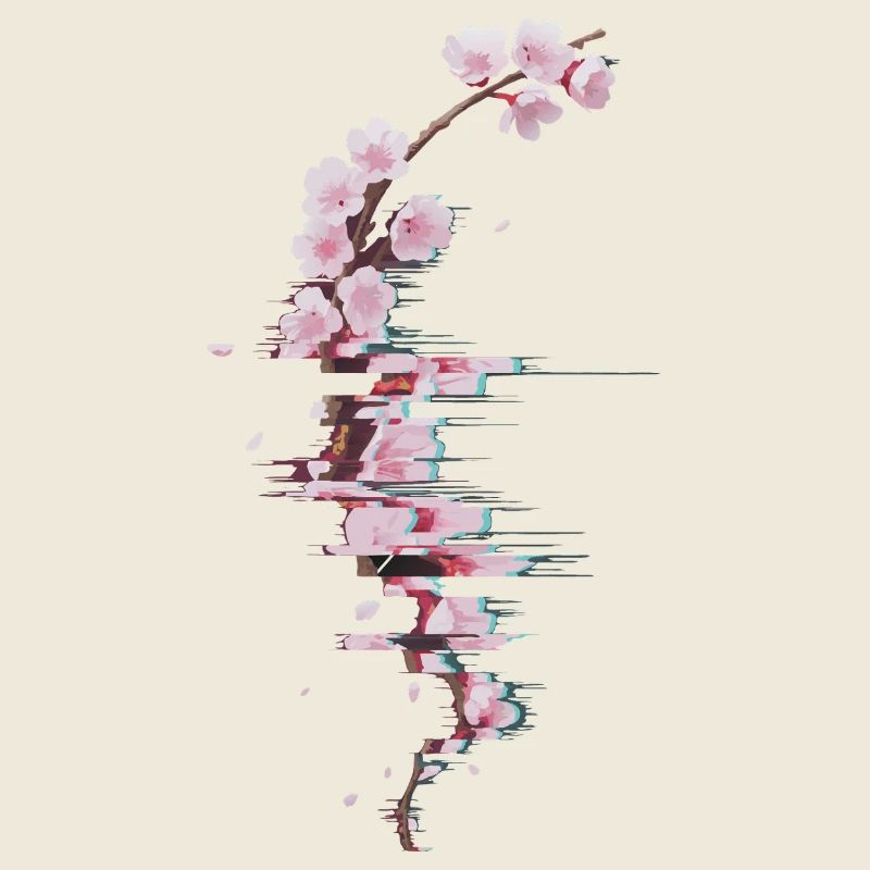 Glitch Kirschblüte moderner Blütenzweig