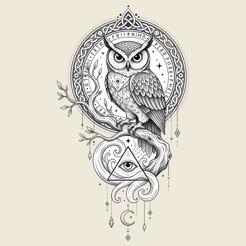 Mandala du Oiseau de Nuit avec le Symbole du Triangle