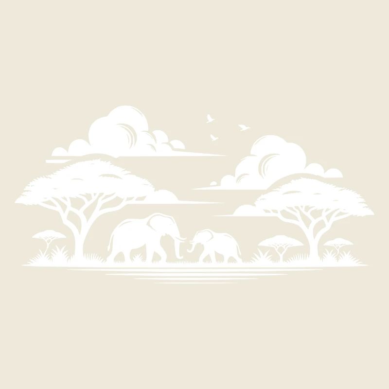Éléphants dans les savanes africaines Silhouette d’arbre