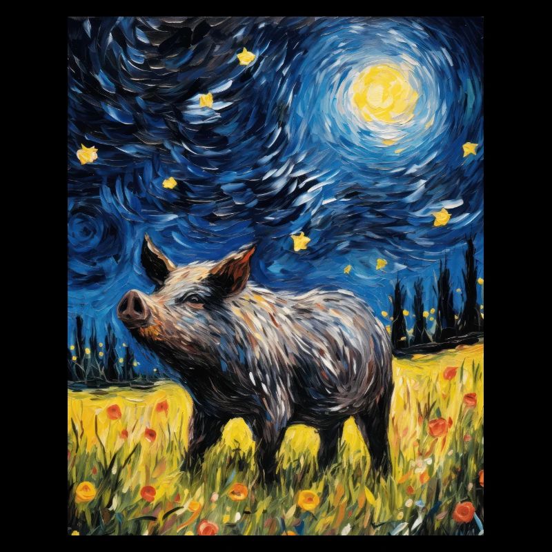 Wild Boar, Van Gogh, Starry Night, Animal, Pig
