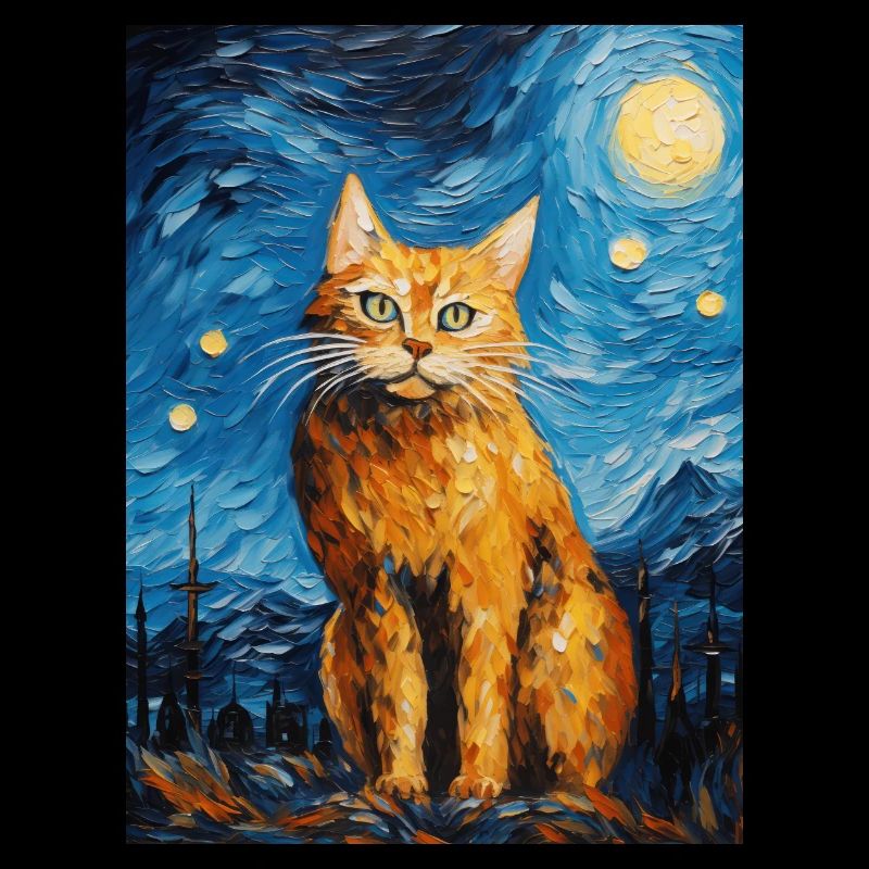 luchs, van gogh, sternennacht, tier, raubkatze