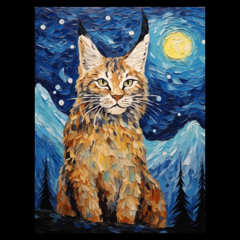 luchs, van gogh, sternennacht, tier, raubkatze