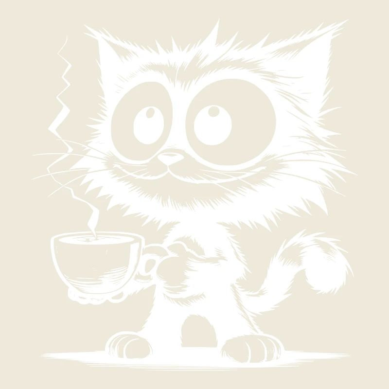 Chat souriant avec une tasse à café chaud