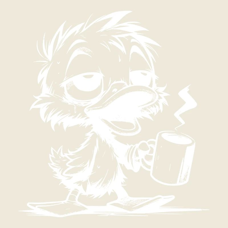 Putzige verschlafene Ente mit heissem Kaffee