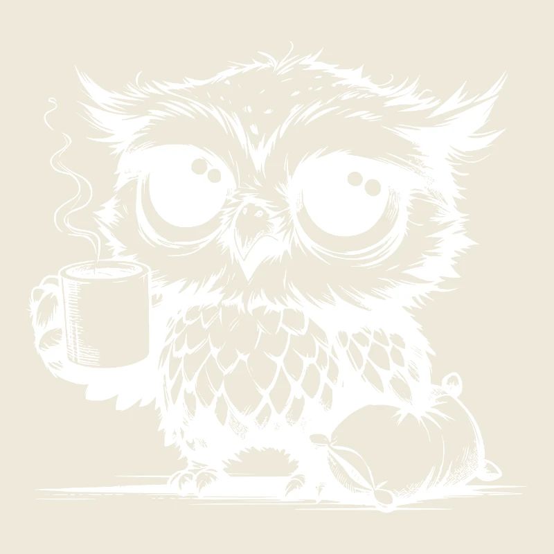 Hibou endormi déclarant que le café est un devoir