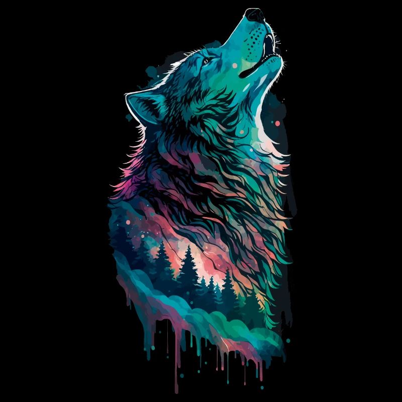 Aurora borealis in Form eines Wolfes im Wald