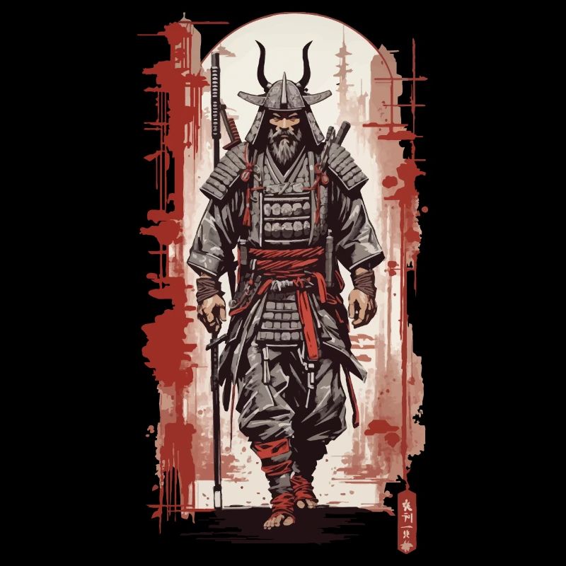 Samurai Krieger Vintage Japan Farbholzschnitt Stil