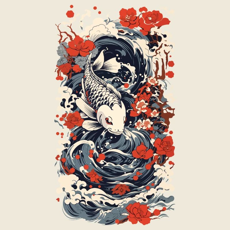 Japanischer Koi Kunststil Japan Wave Retro Stil