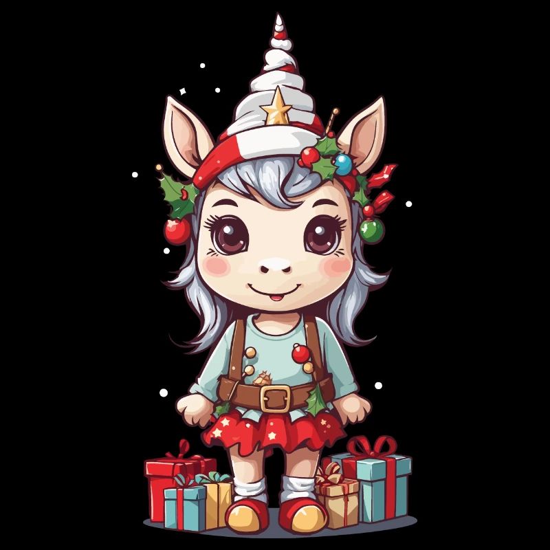 Elfe Licorne mignon à Noël hiver magie