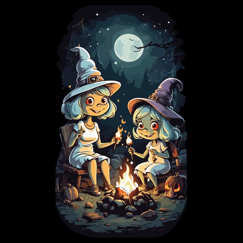 Drôles de sorcières feu de camp Halloween enfants