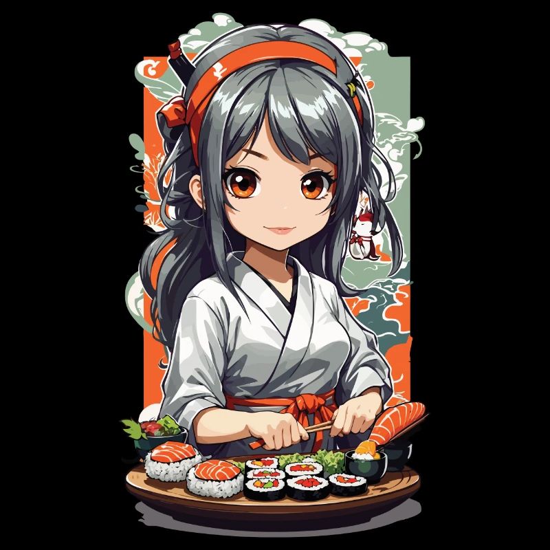 Kawaii Anime Sushi Master Manga Design