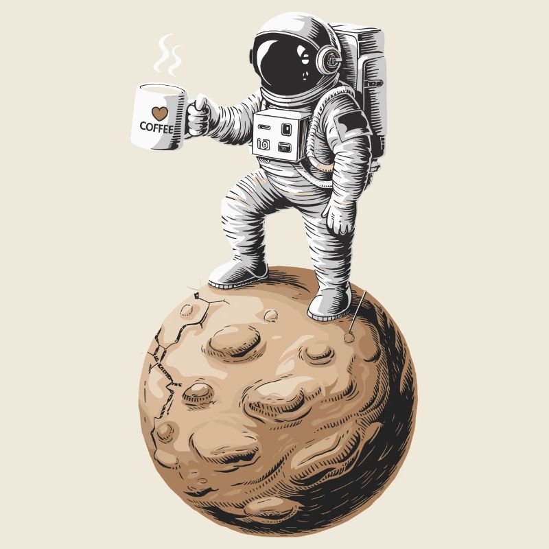 Retro Astronaut Drinking Coffee Planet