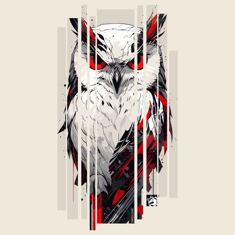 Cyborg Eule Kanji Rot Gold