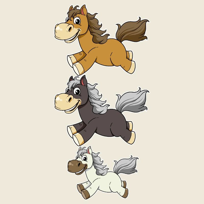 Drei Galoppierende Pferde Comic Design