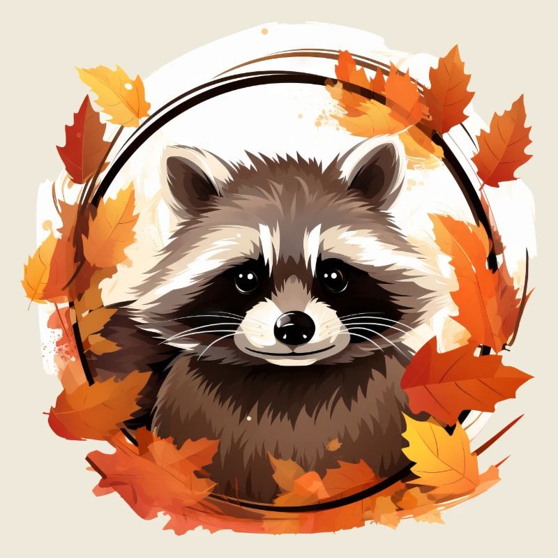 Raton laveur d’automne : entre les feuilles
