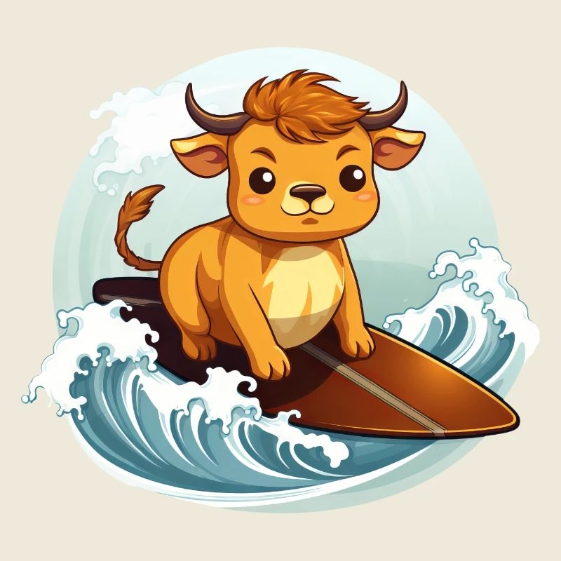 Vache surfeuse sur planche de surf, Animal aventureux