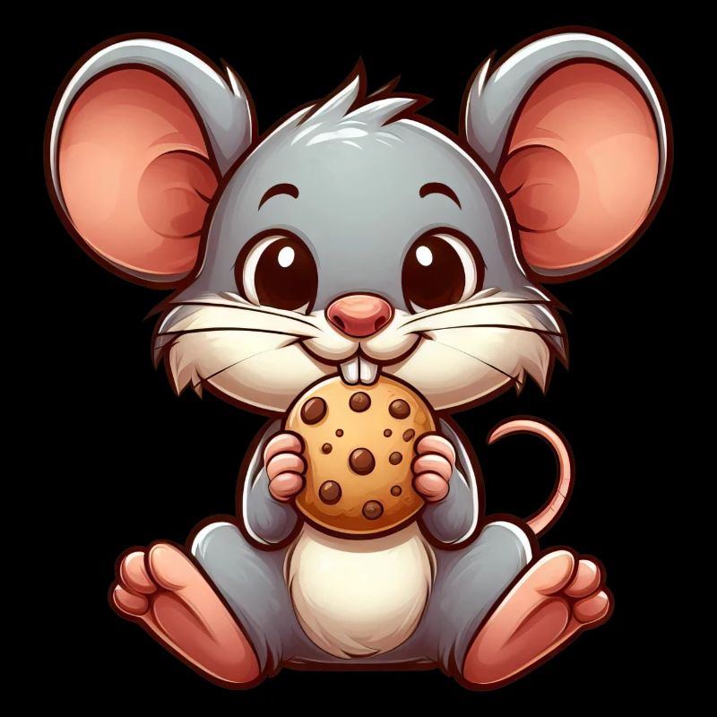 Cute cartoon cat nibbling biscuit
