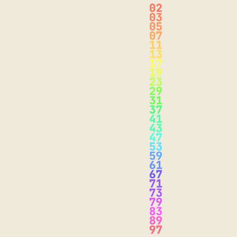 Primes from 1 to 100 for dark background