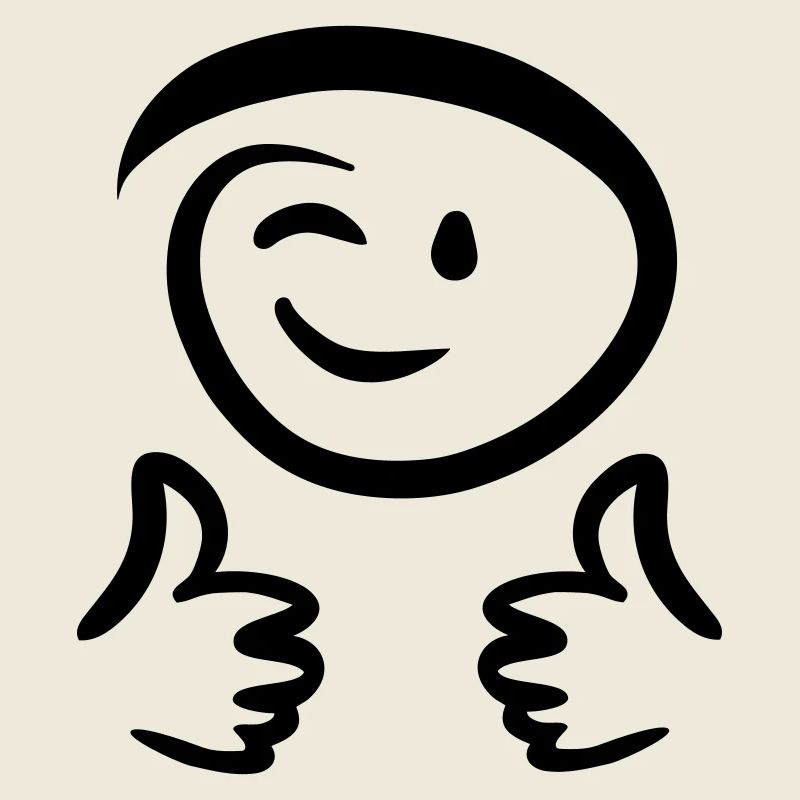 Face winks, shows two thumbs up. Emoticon.