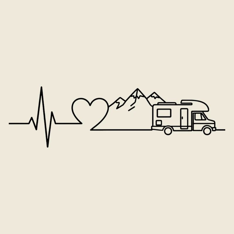 Camping Herzschlag Wohnwagen – Line Art Design