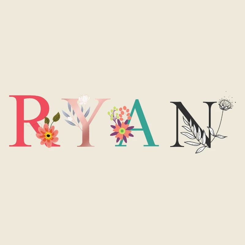 RYAN Nom Art avec fleurs brodées