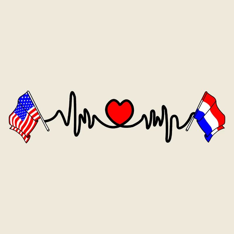 Cardio coeur avec drapeau des États-Unis et drapeau des Pays-Bas