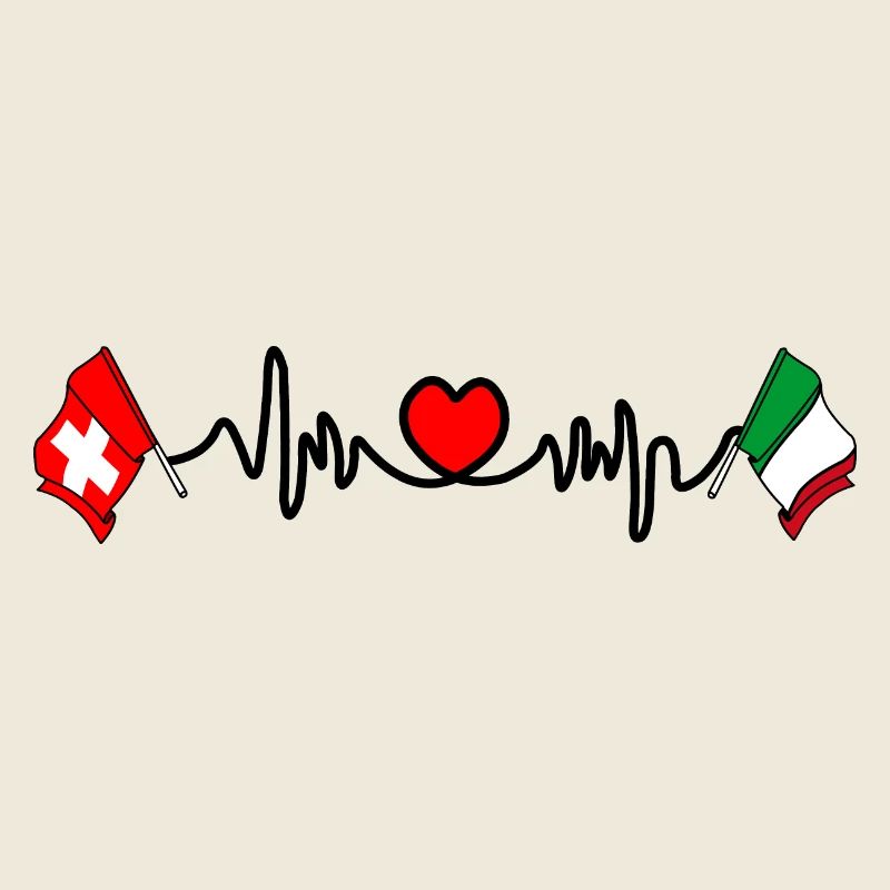 Cardio coeur avec drapeau Suisse, drapeau Italie