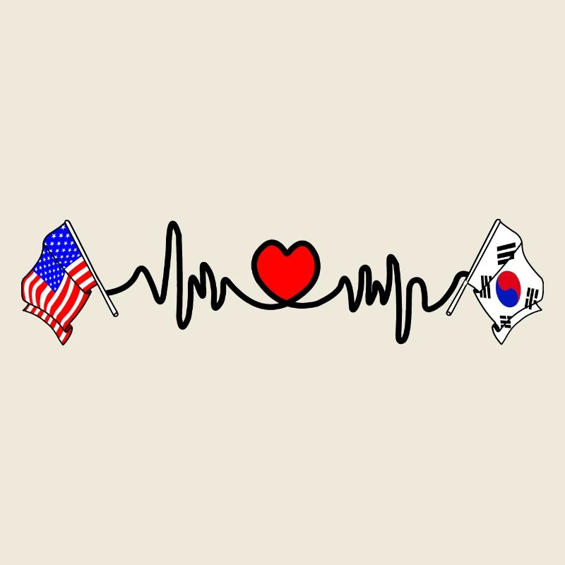 Cardio heart avec drapeau des États-Unis et de la Corée du Sud