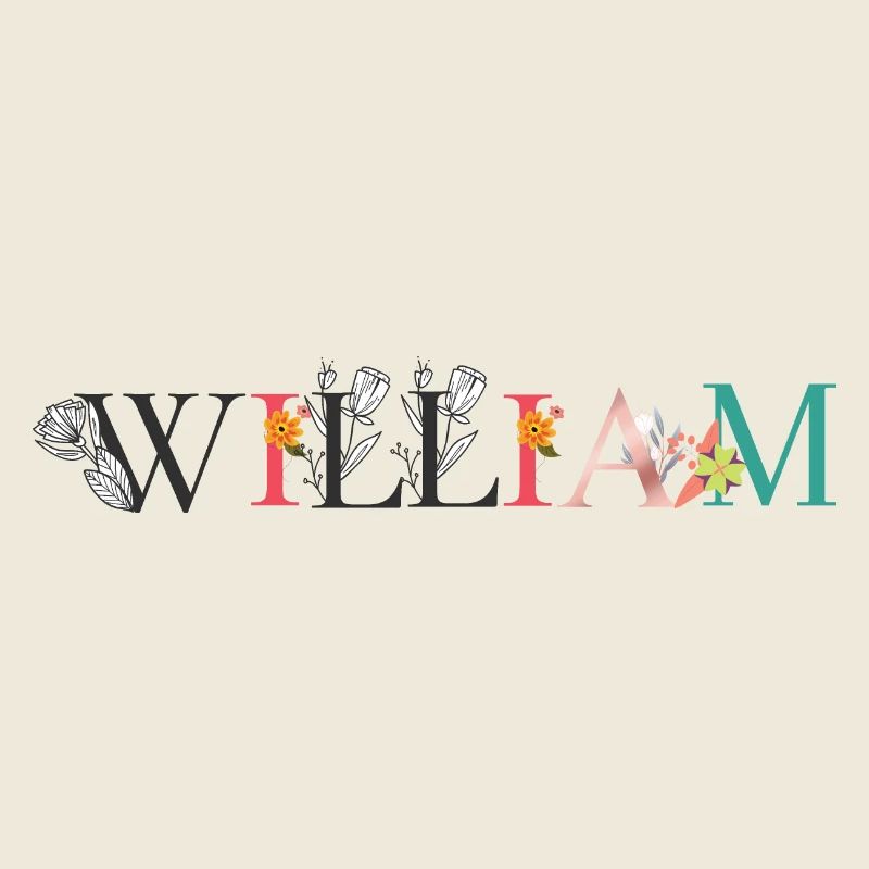 Art du nom WILLIAM avec fleurs brodées