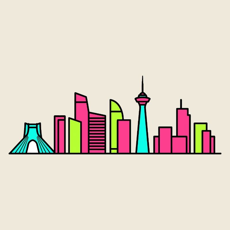 Tehran City Skyline Azadi Tower Modern Art