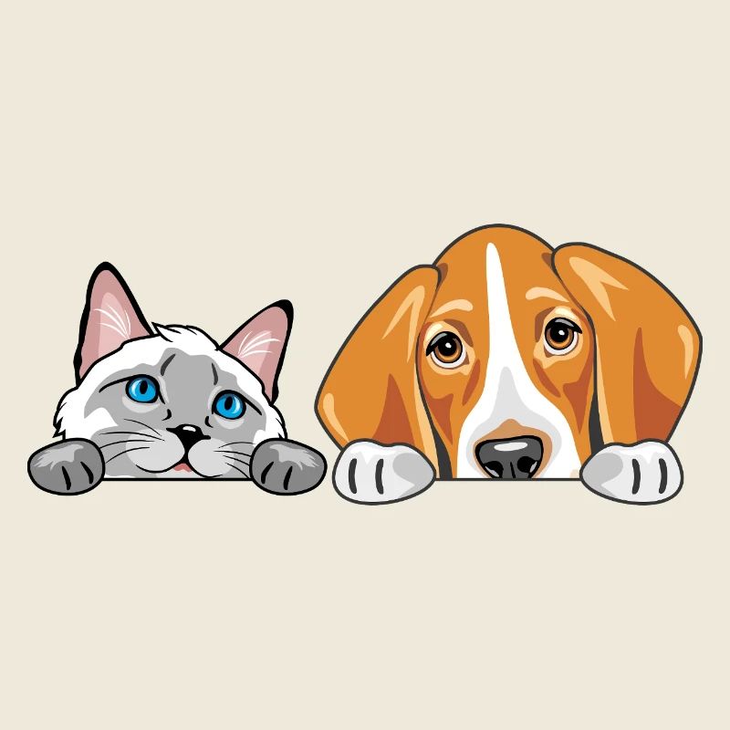 Peeking_Siamese_cat_and_Foxhound_dog