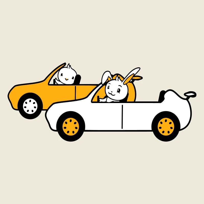 Bunny Bird Chick 2 Voiture Conduire Équipe Deux Amis
