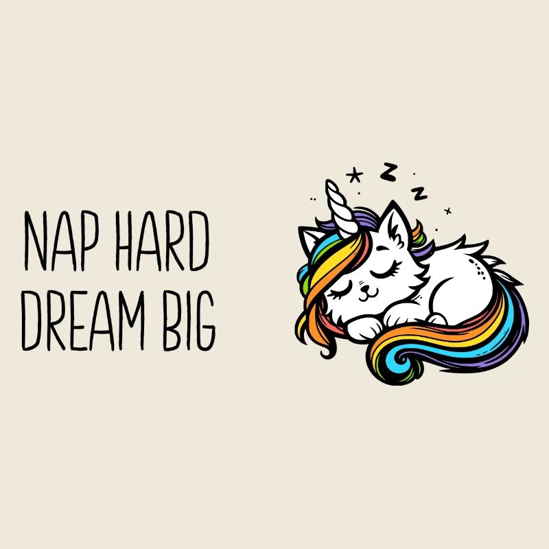 Nap hard dream big, sleeping unicorn cat (colorful)