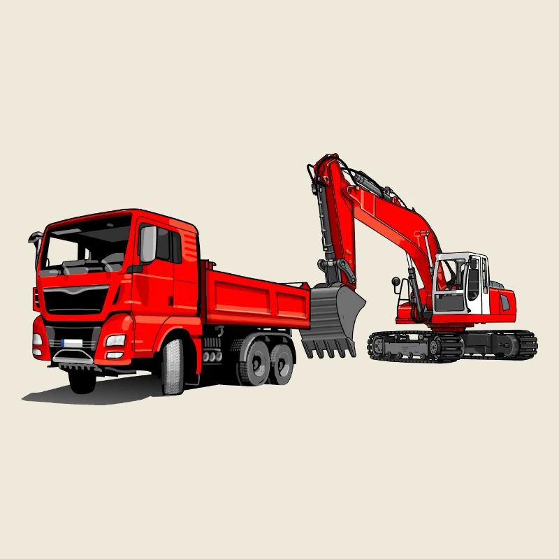 Chantier de construction avec pelle et camion benne