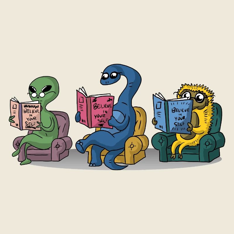 Funny Monsters Reading Self Help Books Bookworm