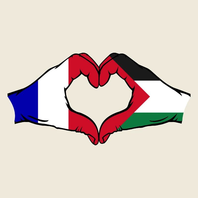 France Palestine heart shape with hands