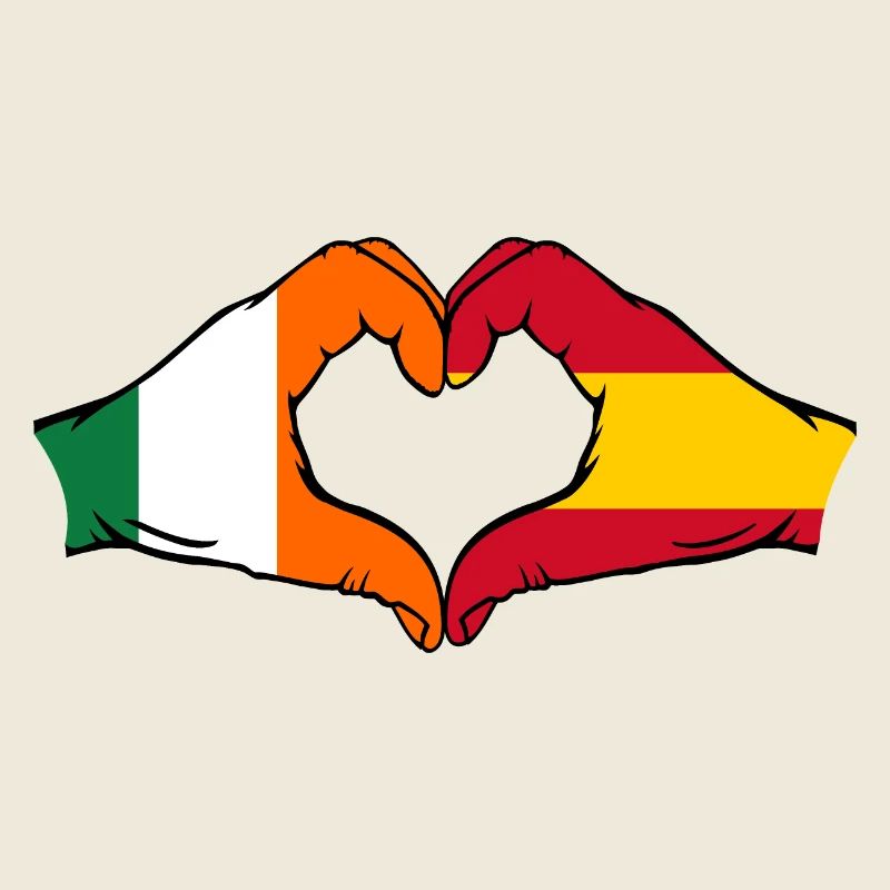 Ireland Spain Flag Hands Heart Shape