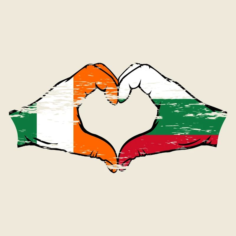 Ireland Bulgaria Flag Hands Heart Shape Used