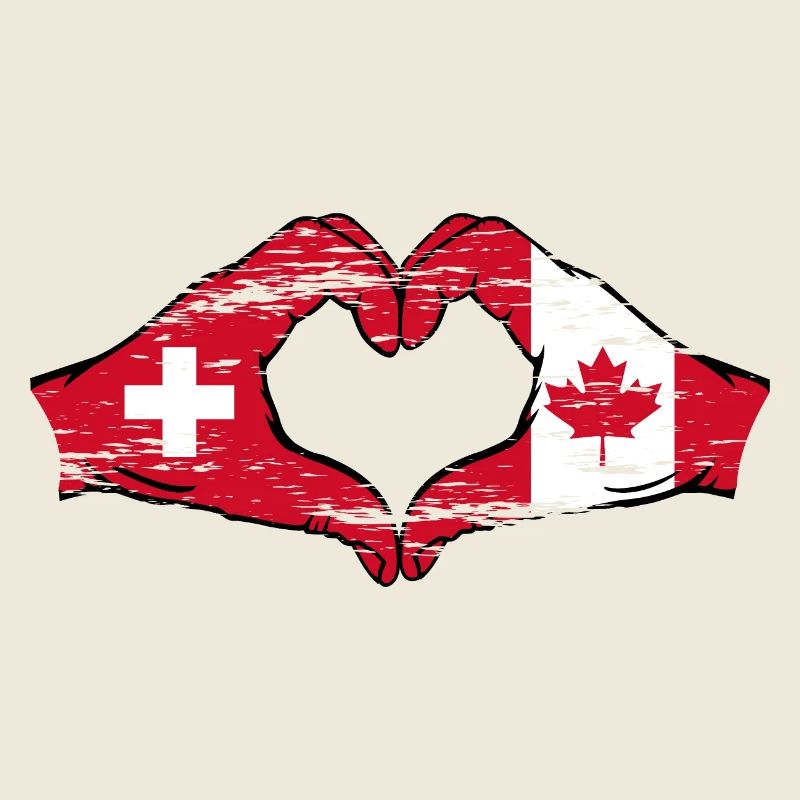 Suisse Canada Drapeau Mains Coeur Forme Utilisé