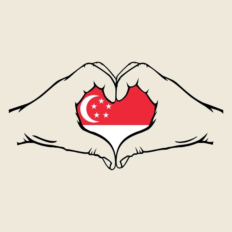 Drapeau de Singapour mains en forme de coeur
