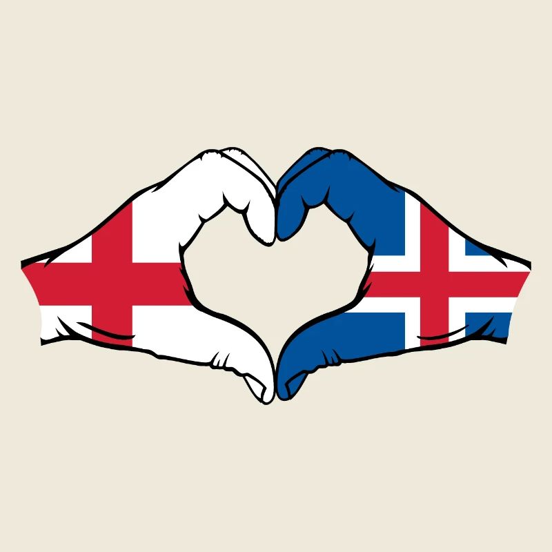 Angleterre Islande Drapeau Mains Coeur Forme Coeur