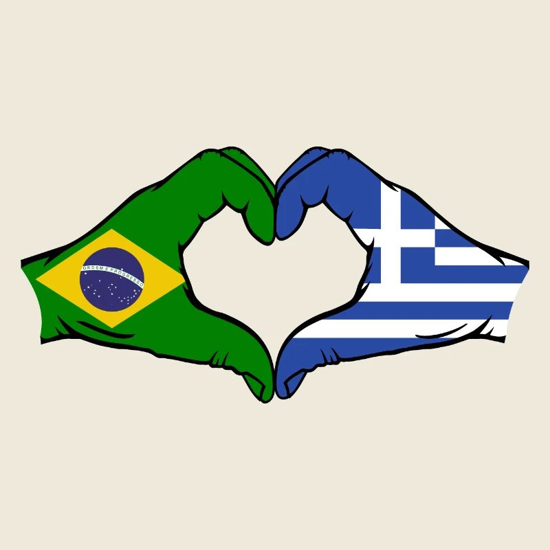 Brésil Grèce Drapeau Mains Coeur Forme